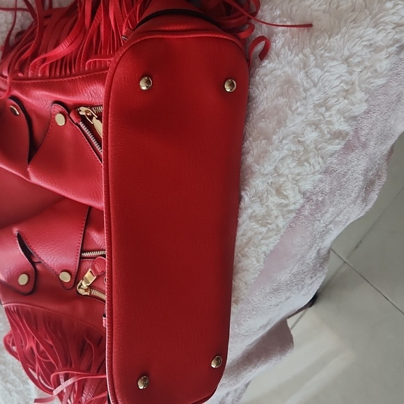 RED LEATHER Fringe Purse 🎒 Backpack - Picture 6 of 7
